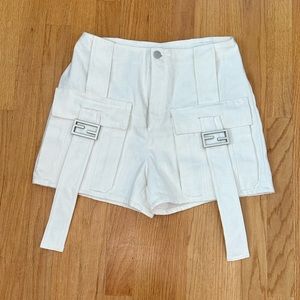 Fendi FF Baguette Buckled Denim Shorts women's white